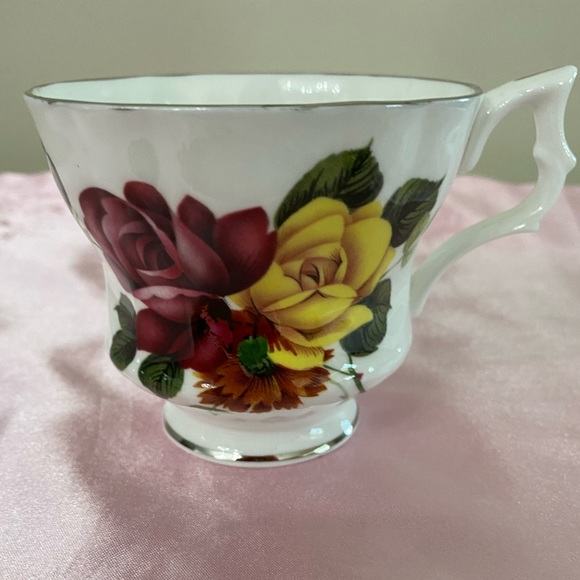 EUC VTG ROYAL WINDSOR 3082 BONE CHINA FOOTED TEACUP AND SAUCER WITH ROSES - Picture 4 of 9